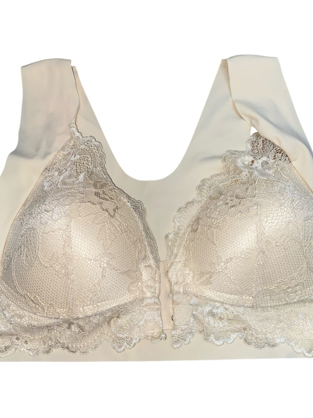 * large bra wireless padded Cream Lace Front-Closure Bralette padded wide strap